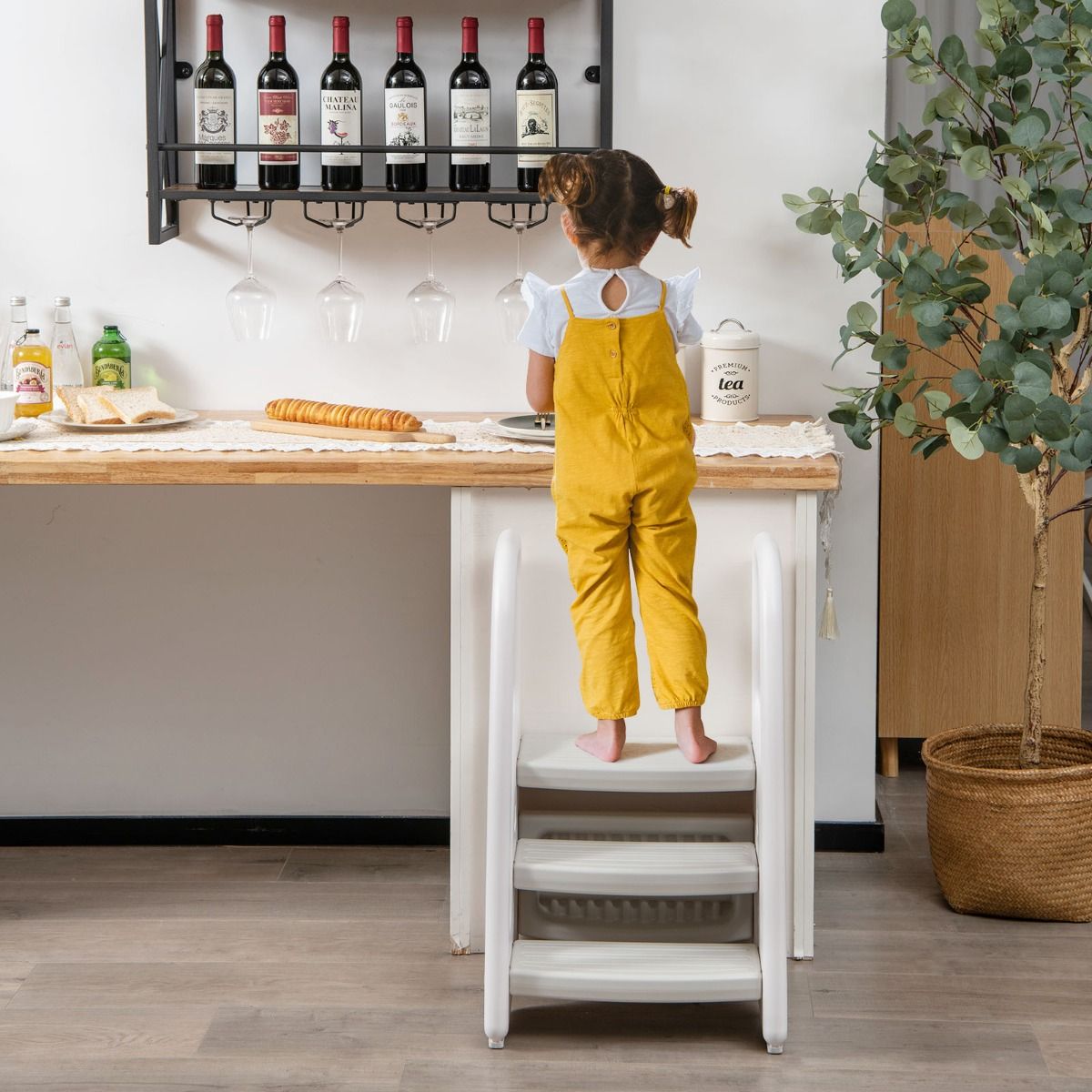 Three-Step Stool with Safety Handles and Non-slip Pedals for Toddlers