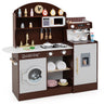 Wooden Kitchen Playset with Clock, Microwave, Sink, Dish Rack, Washing Machine, Ice & Coffee Makers