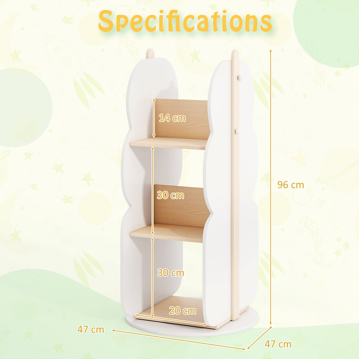 HONEY JOY Kids Rotating Bookshelf, Toy Storage Organiser w/5 Shelves