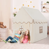 HONEY JOY Kids Play Tent, Large Playhouse for Children w/Washable Mat, Windows, Solid Wood Frame