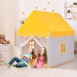 HONEY JOY Kids Play Tent, Large Playhouse for Children w/Washable Mat, Windows, Solid Wood Frame