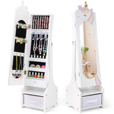 Kids Armoire Cabinet with Mirror Adjustable Standing Jewelry Organiser w/Drawer