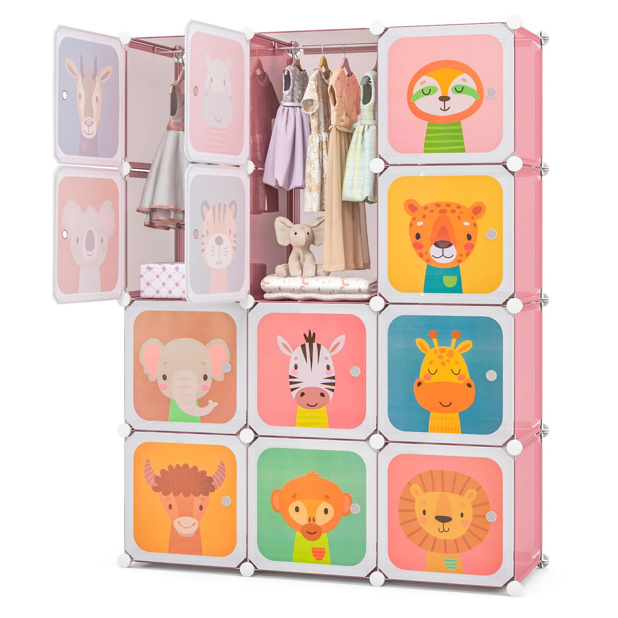 HONEY JOY Kids 12-Cube Wardrobe, Baby Dresser Armoire