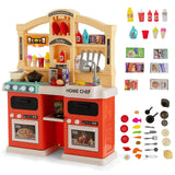 HONEY JOY 69 PCS Kids Play Kitchen Kids Kitchen Playset with Vapor & Boil Effects, Lights & Sounds