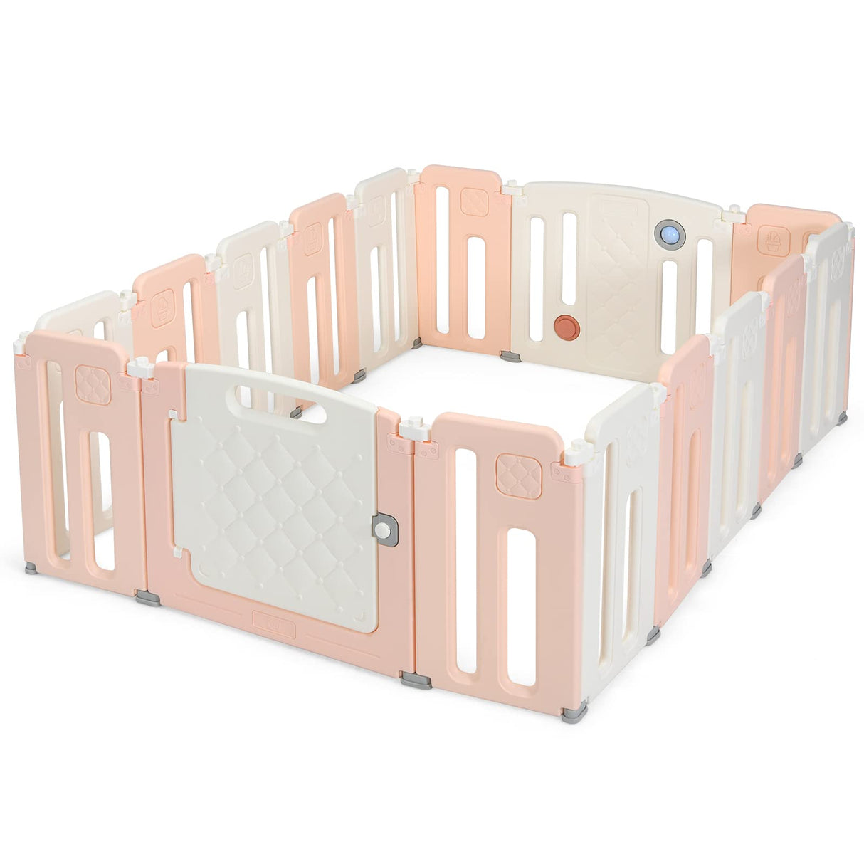 BABY JOY 16 Panel Baby Playpen, Foldable Activity Play Center with Safety Gate, Whiteboard, Game Panel (Pink)