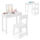 2 in 1 Kids Vanity Set with Flip Top Mirror Makeup Dressing Table & Chair Set