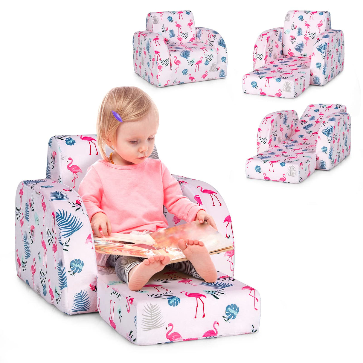 HONEY JOY Kids Sofa, 3 in 1 Convertible Flip Open Couch w/Foam-Padded Seat