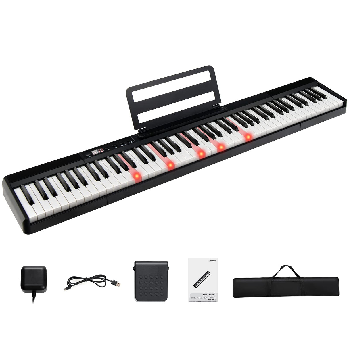 HONEY JOY 88 Key Piano Keyboard, Full Size Semi-Weighted Keyboard, Portable Electric Piano w/Lighted Keys