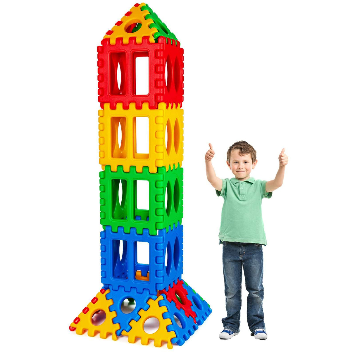 32 Pieces Big Waffle Block Set for Kids Educational Stacking Building Set Gift