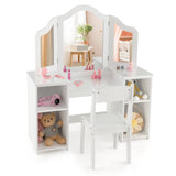 HONEY JOY 2 in 1 Kids Vanity Table & Chair Set, Princess Vanity Table with Removable Tri-fold Mirror