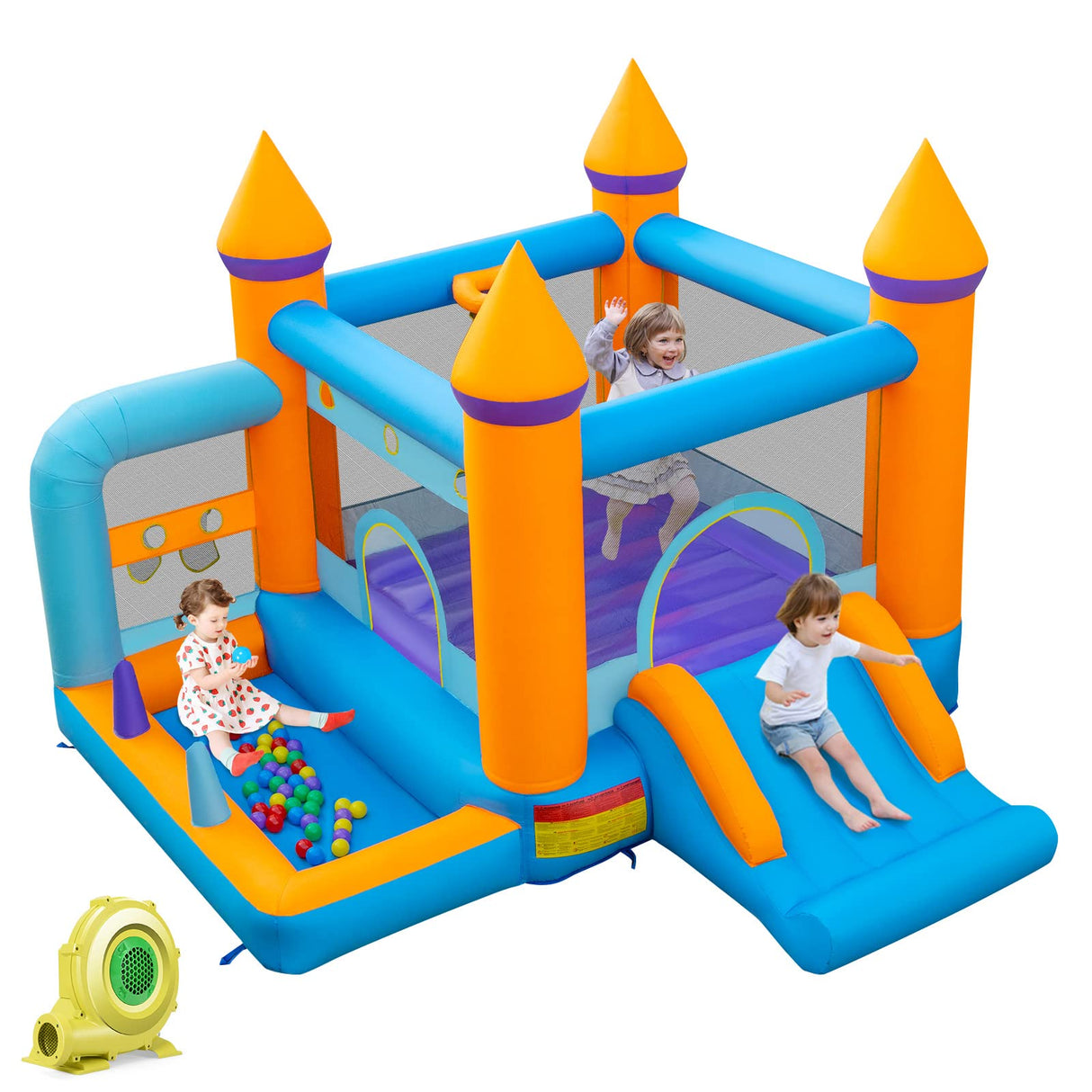 HONEY JOY Kids Inflatable Bounce House, Jumping Castle Bouncer for Children w/Ocean Ball Pool (with 680W Blower)