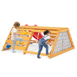 HONEY JOY 5-in-1 Jungle Gym, Wooden Indoor Playground with Slide, Rock Climbing Wall & Rope Wall Climber