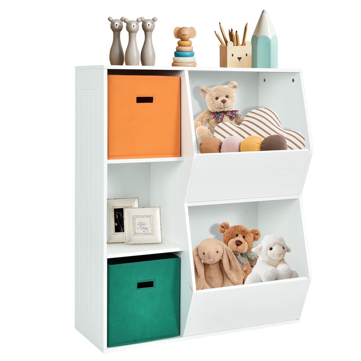 HONEY JOY 5 Cubbies Kids Toy Storage Organiser with Bookcase