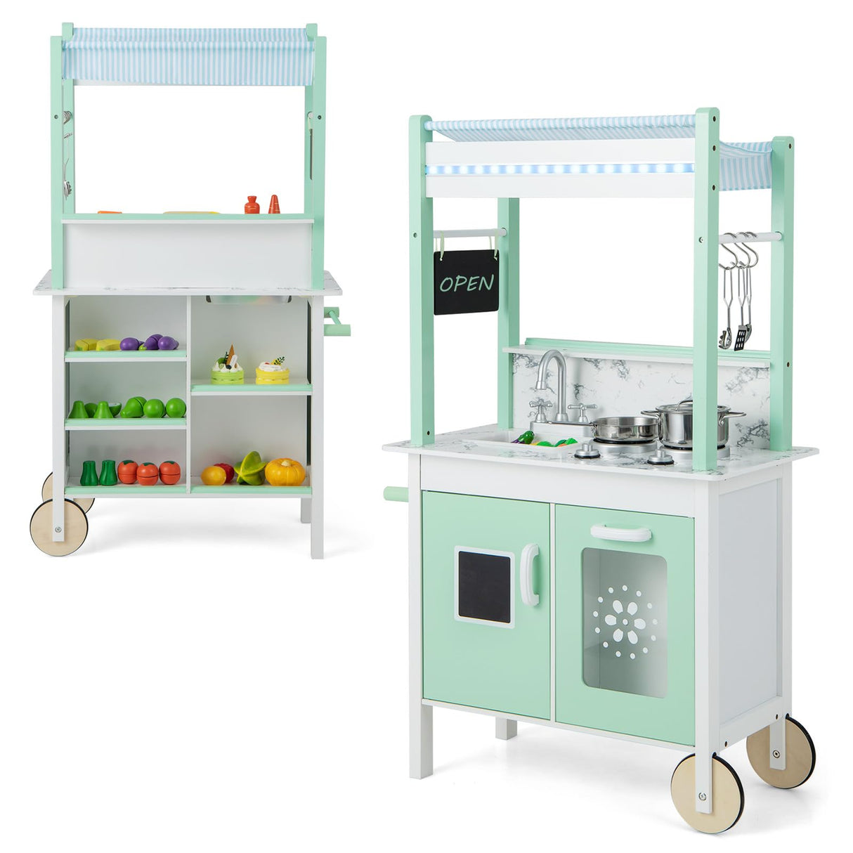 HONEY JOY Double-Sided Pretend Play Kitchen