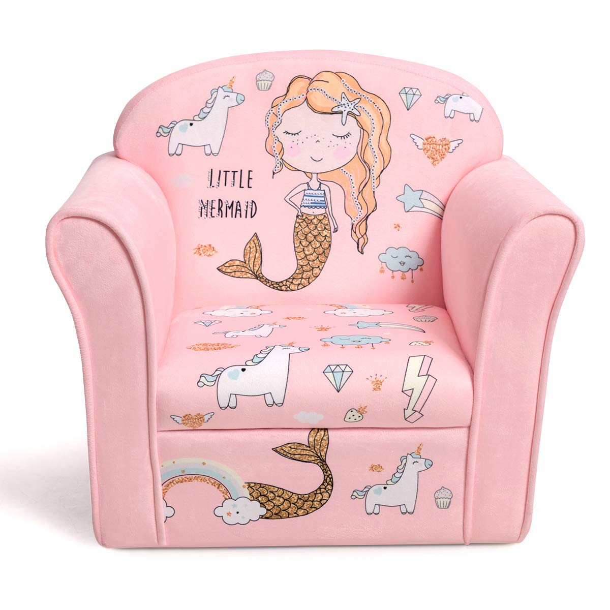 HONEY JOY Kids Sofa, Children Armrest Chair with Cute Pattern, Toddler Furniture (Mermaid)