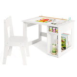 HONEY JOY Kid’s Art Table & Chair Set, Toddler Craft Wooden Drawing Desk with Paper Roll