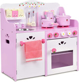 HONEY JOY Kids Kitchen Playset, Wooden Strawberry Themed Pretend Play Set for Children