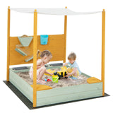 HONEY JOY Kids Sandbox with Sand Wall, Wooden Sandpit for 3-8 Years w/Removable Canopy