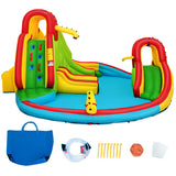 Inflatable Water Park Jumping Castle, Kids Jumping Bounce House w/ Large Splash Pool, Slides