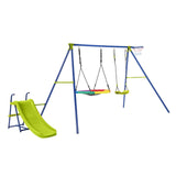 HONEY JOY 4-in-1 Swing Set, Heavy-Duty Metal Playset with Slide, Basketball Hoop