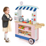 HONEY JOY Wooden Grocery Store Playset, Kids Pretend Role Play Market Stand with Play Food, Beverage Rack