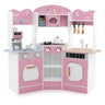 HONEY JOY Corner Wooden Play Kitchen, 18 PCS Pretend Kitchen Playset w/Coffee Machine