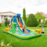 HONEY JOY Inflatable Water Slide, 9-in-1 Water Park Jumping Castle W/Ring-toss Game, Volleyball Area