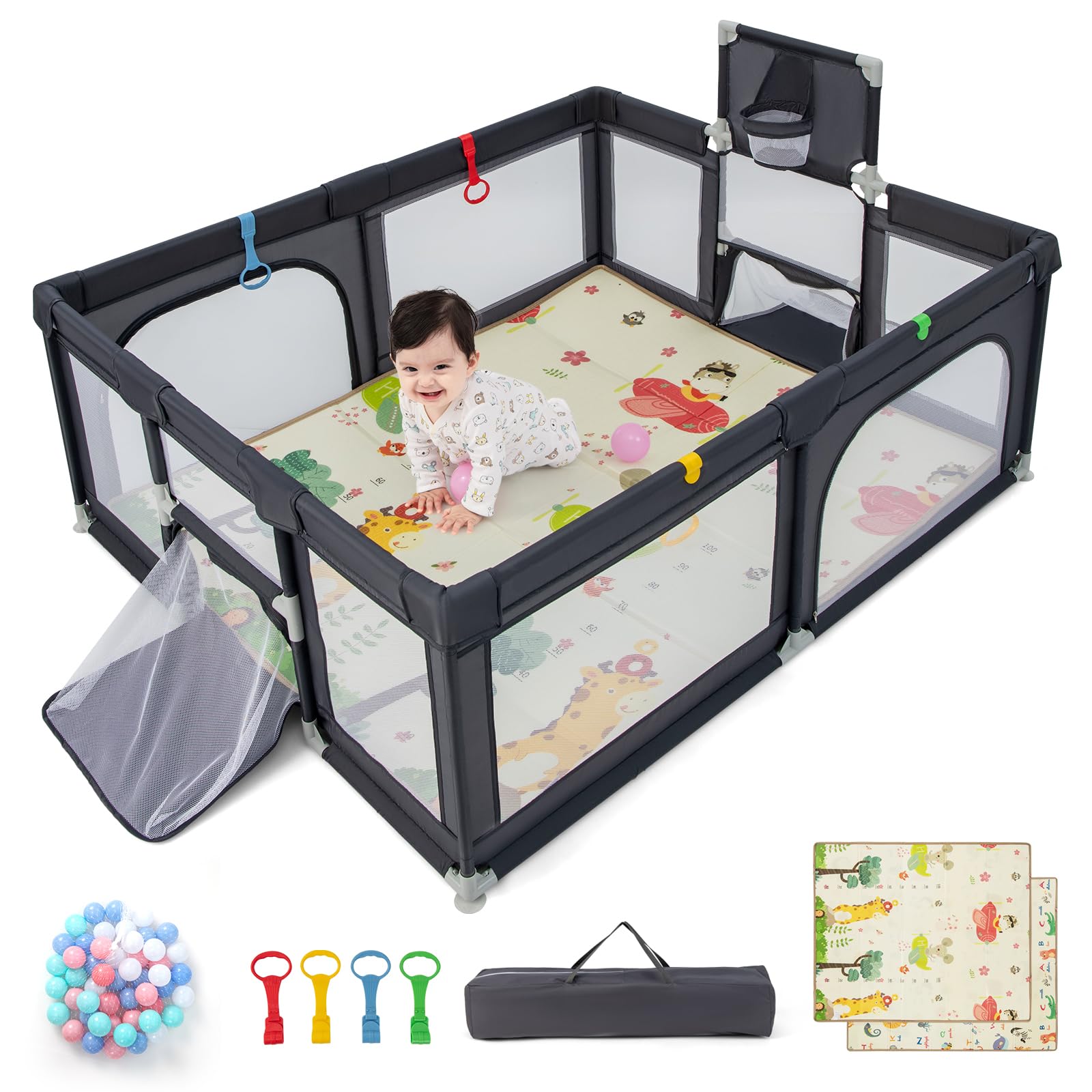 BABY JOY Baby Playpen with Double Sided Mat 186 x 156 cm Baby Playard Babyjoy