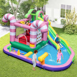 HONEY JOY Inflatable Water Slide, Wet Dry Inflatable Water Park Jumping Castle w/Long Slide (Without Blower)