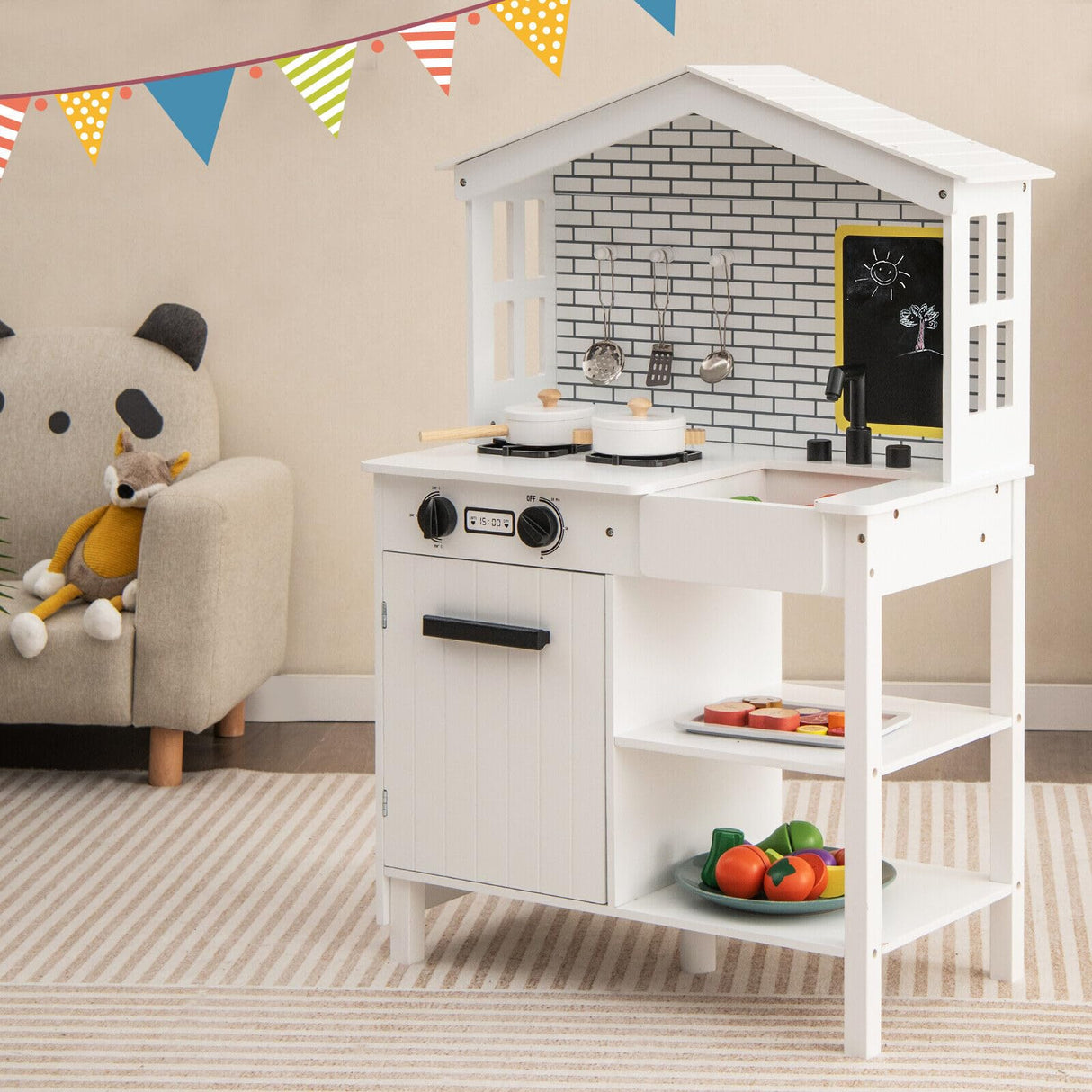 HONEY JOY Kids Kitchen Playset, Wooden Pretend Play Kitchen Set