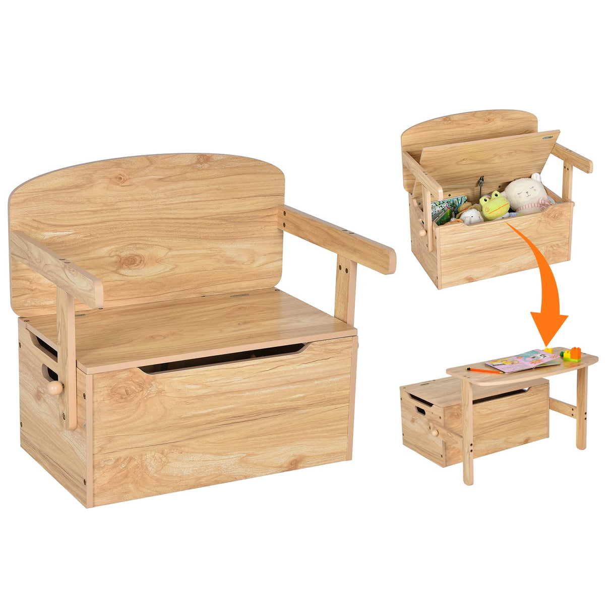 HONEY JOY Kids Table and Chair Set, 3-in-1 Convertible Wooden Toy Storage Bench with Handle