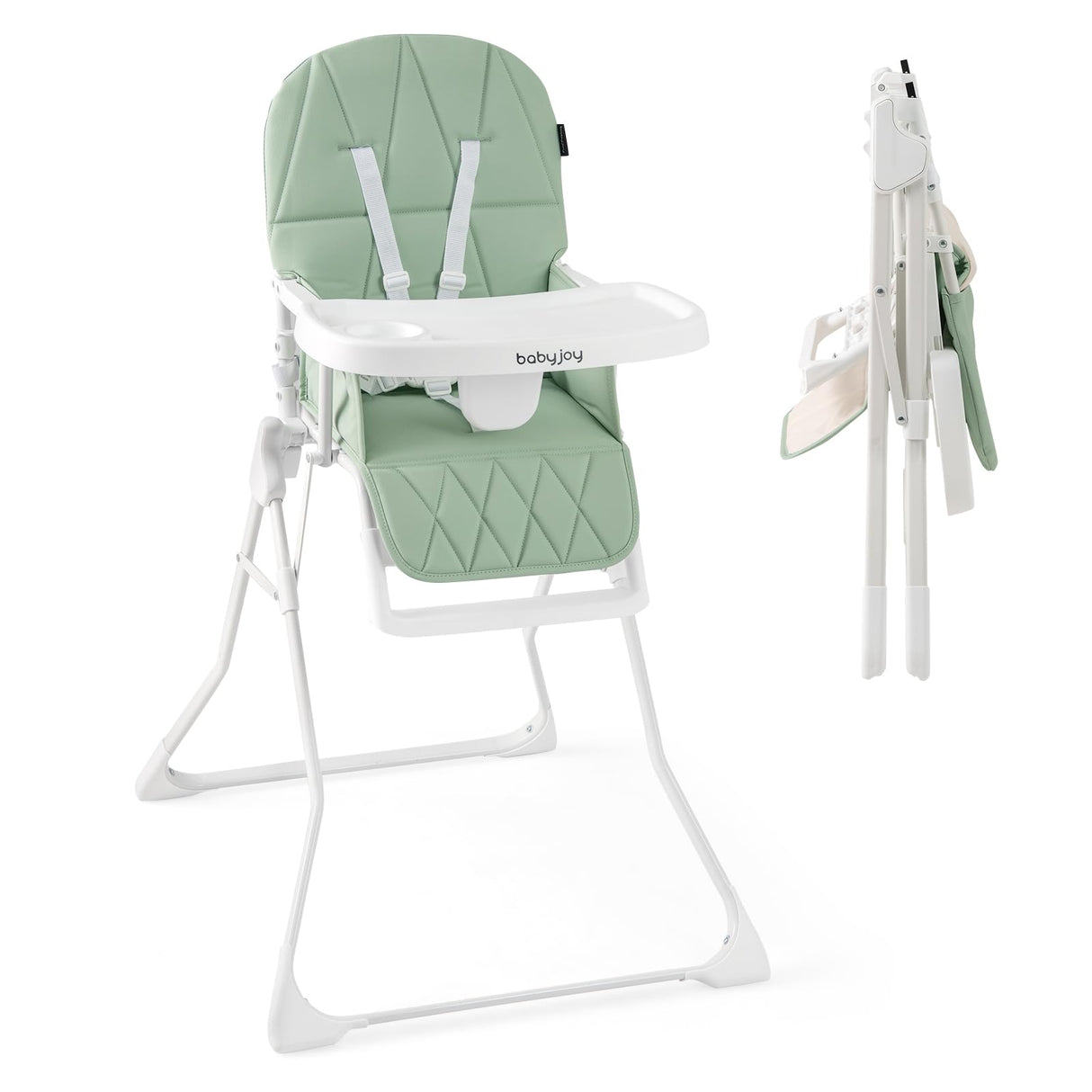 BABY JOY Foldable High Chair, Easy Clean Compact Highchair with Removable Adjustable Tray and PU Seat Cushion