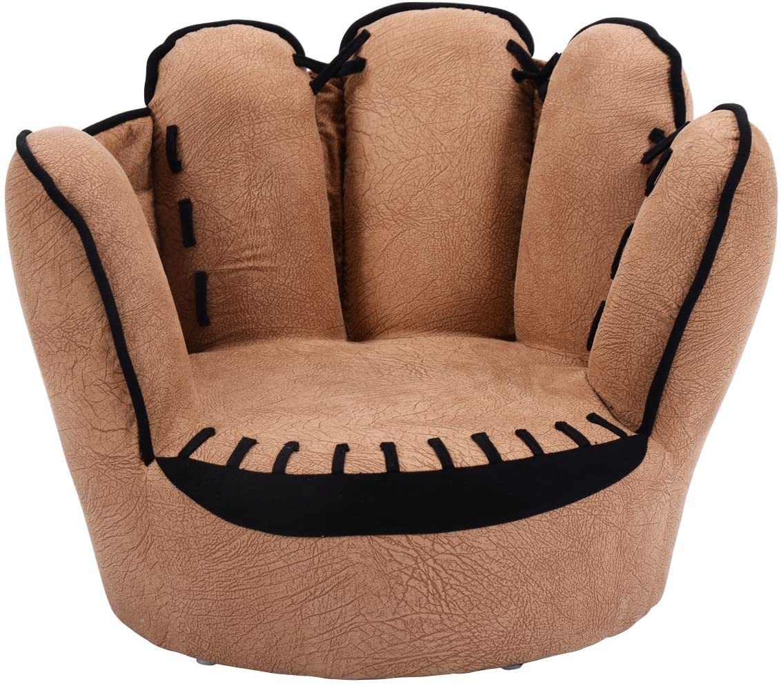 BABY JOY Kids Couch, Toddler Chair Sofa with Solid Wood Frame & Baseball Glove Design, Children Armchair for Play Room