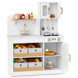 HONEY JOY Play Kitchen for Kids with Storage, Wooden Toy Kitchen Set w/4 Storage Bins