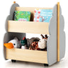 HONEY JOY Kids Wooden Bookshelf, Toddler Double-Sided Bookcase Toy Storage Shelf w/Universal Wheels