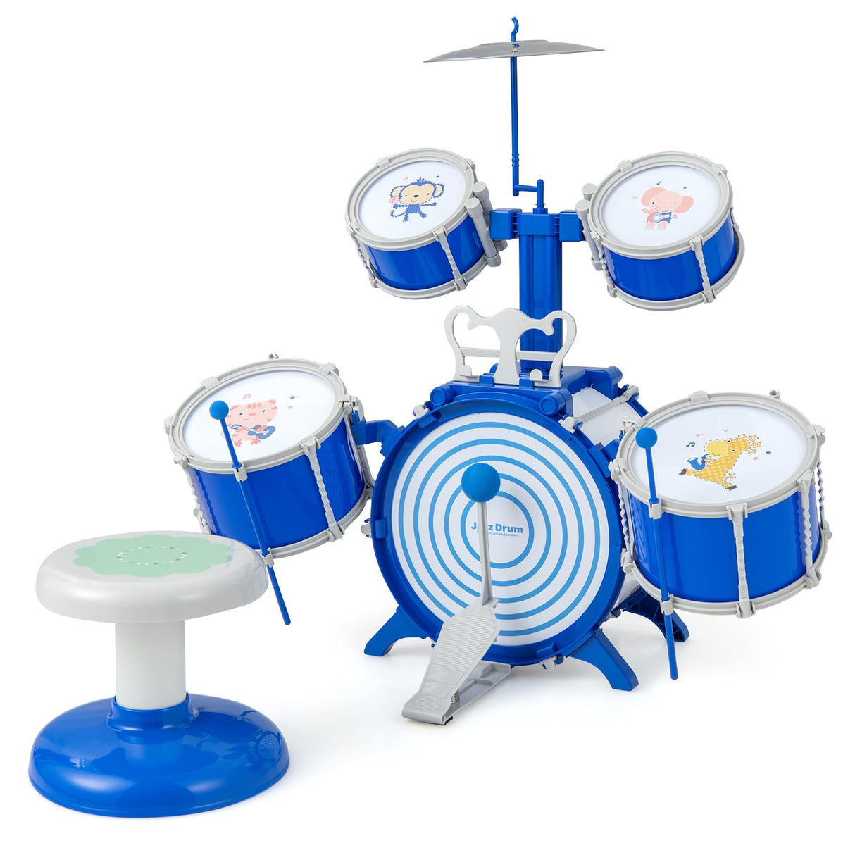 HONEY JOY Kids Drum Set Jazz Drum Kit with Bass Drum, 2 Middle Drums, 2 Snare Drums