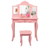 HONEY JOY 2 in 1 Kids Vanity Table & Chair Set, Princess Makeup Dressing Table with Drawer & Tri-Folding Mirror