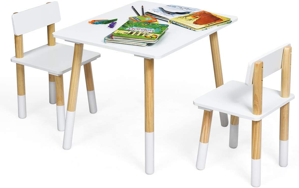 HONEY JOY Kids Table and Chairs Set, 3 Pieces Table Furniture for Toddler Drawing Reading Arts Crafts Snack Time