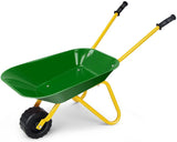 BABY JOY Kids Wheelbarrow, Children Steel Garden Wheelbarrow w/Non-Slip Handle, Wearable Wheels