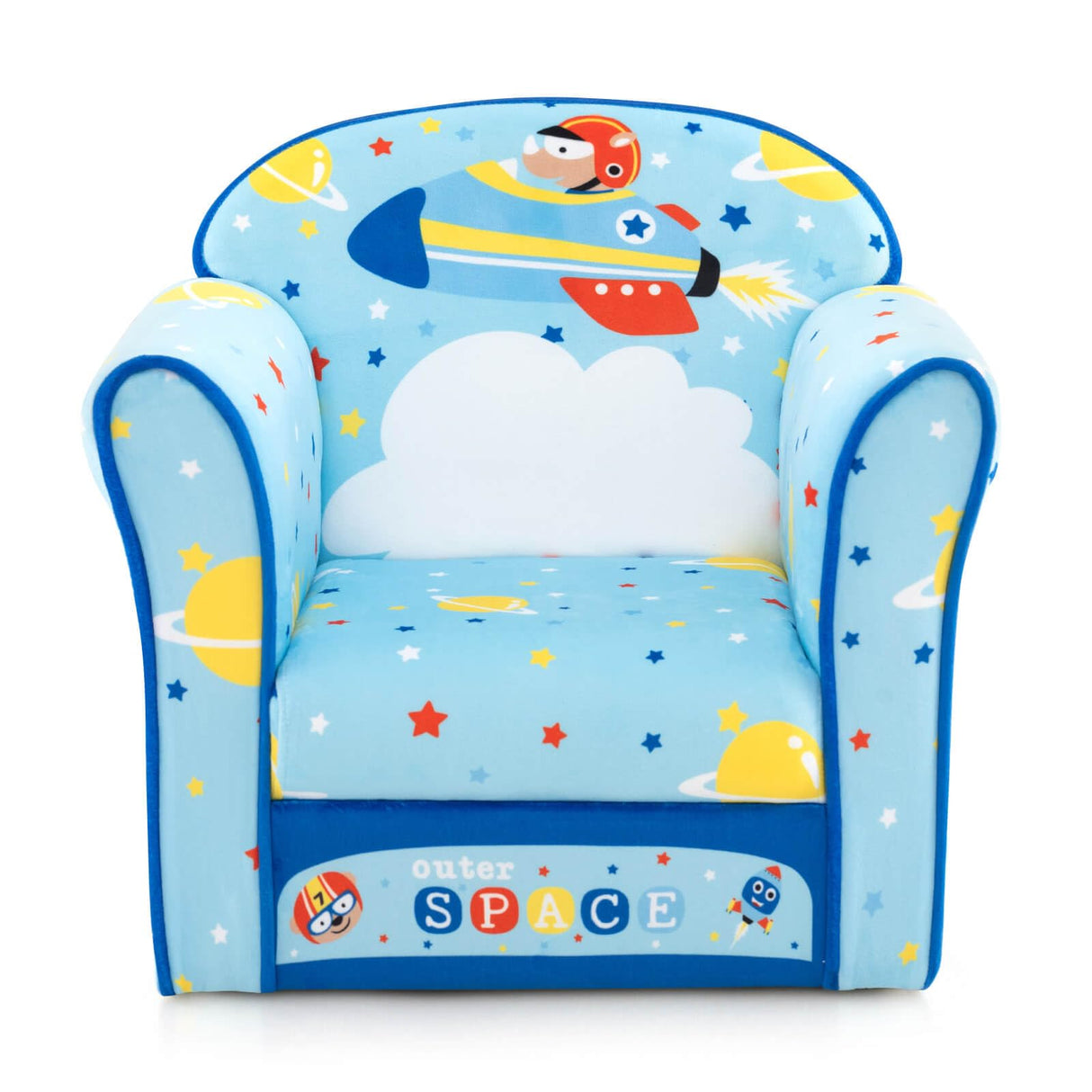 HONEY JOY Kids Sofa Chair, Kids Armchair w/Cute Pattern, Velvet Fabric Cover, High Density Sponge Filling (Airplane)