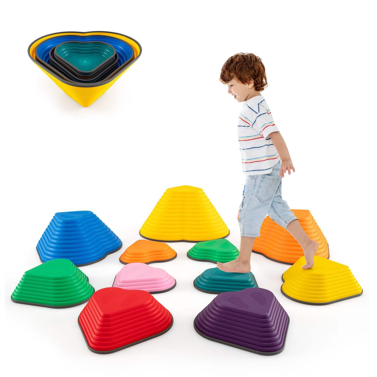 HONEY JOY 11Pcs Stepping Stones for Kids Indoor Outdoor Balance Training Blocks