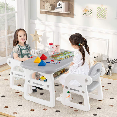 Kids Table and Chairs Set, Toddler Activity Table with 2 Chairs for Reading, Drawing, Playing, Storage Rack