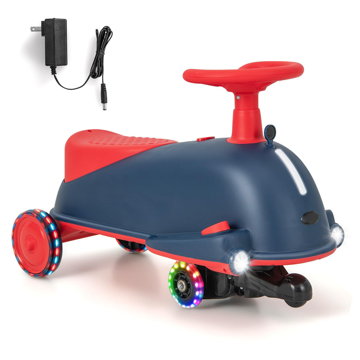 HONEY JOY 2 in 1 Kids Electric Wiggle Car, Ride On Drifting Wiggle Car for Children with Light up Wheels