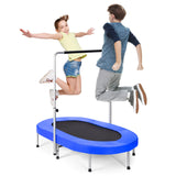 HONEY JOY Double Trampoline for 2 Kids, Children Foldable Jumping Fitness Trampoline w/Adjustable Handrail & Safety Pad