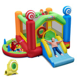 HONEY JOY Kids Inflatable Bounce House, Candy Theme Jumping Castle w/Jumping Area, Slide, Ball Pit Area