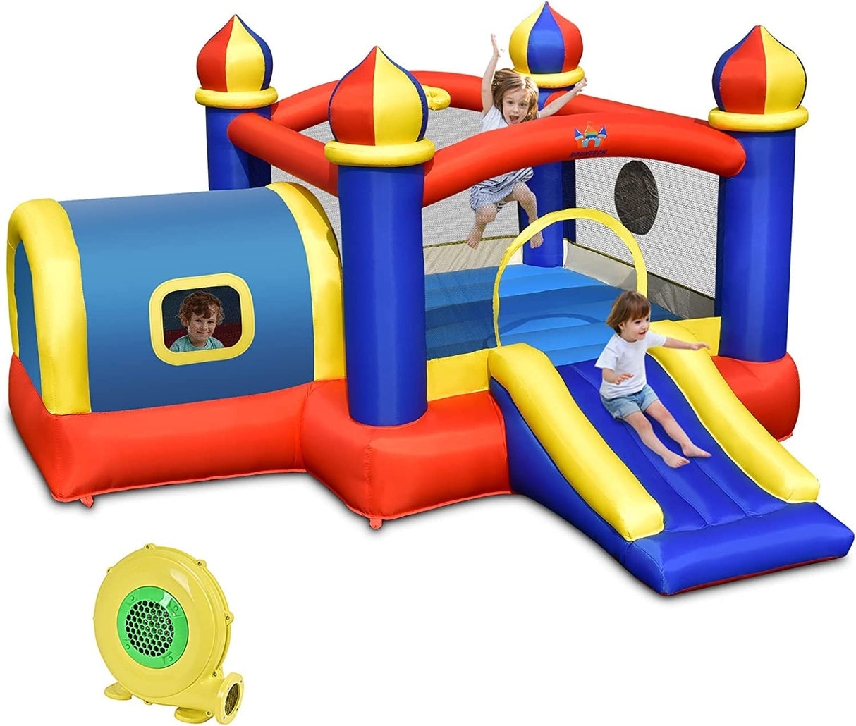 HONEY JOY Inflatable Bounce House, 5 in 1 Bouncy Castle for Kids with Playhouse, Slide, Jumping Area