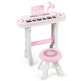 HONEY JOY 37 Keys Kids Piano Keyboard, Electric Organ Musical Instruments with Microphone & Stool (Pink)