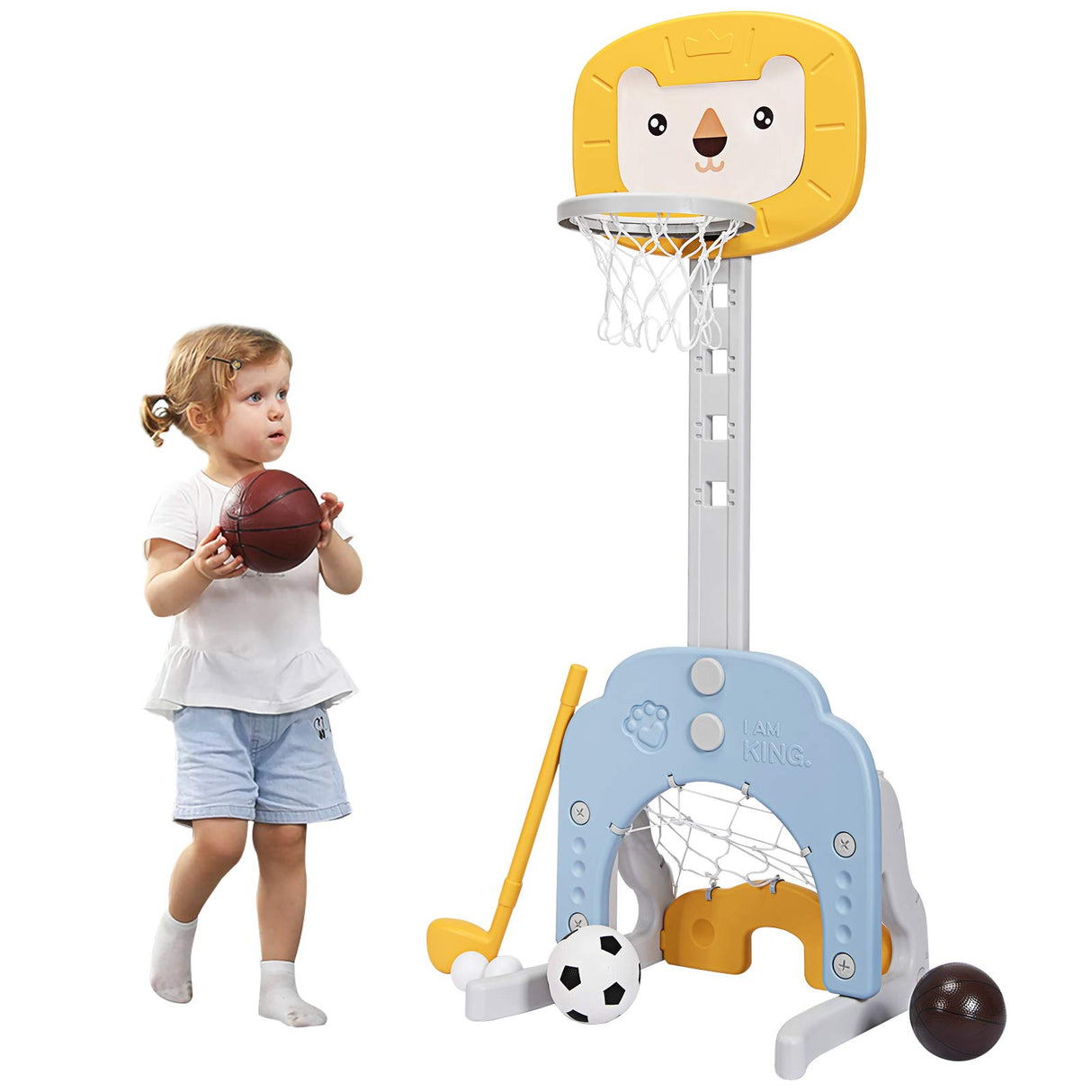 HONEY JOY Kids Basketball Hoop 3 in 1 Toddler Sports Activity Center w/ 5 Adjustable Height Levels