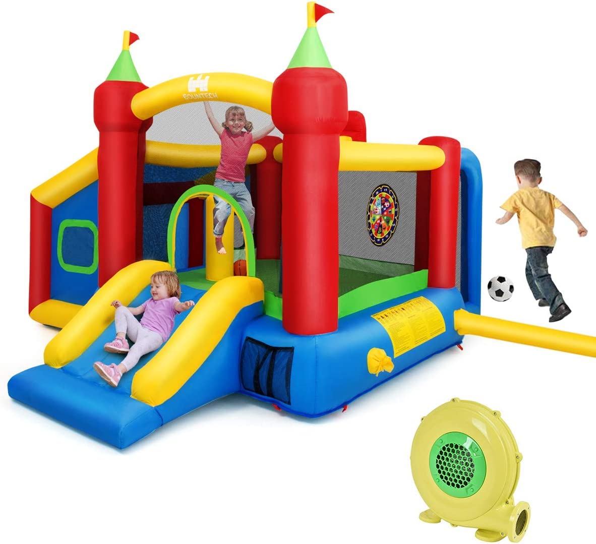 HONEY JOY Inflatable Bounce House, 7-in-1 Kids Jumper Castle with Slide, Football & 100 Ocean Balls