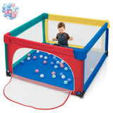 BABY JOY Baby Playpen, 122.5 x 122 x 68 cm Play Yard Safety Gate with 50 Ocean Balls